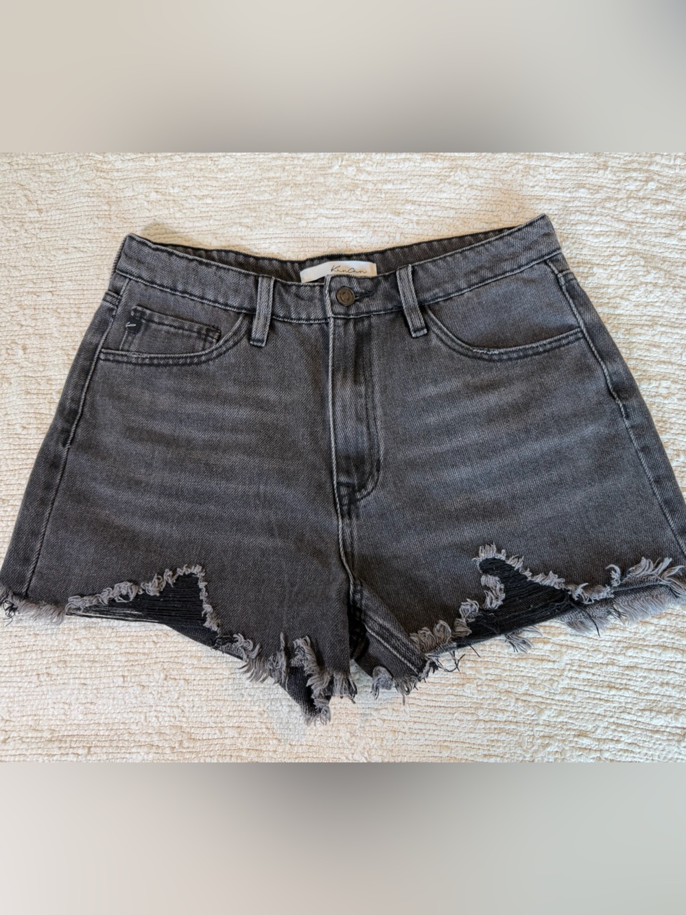 KanCan Washed Black High-Rise Distressed Denim Shorts